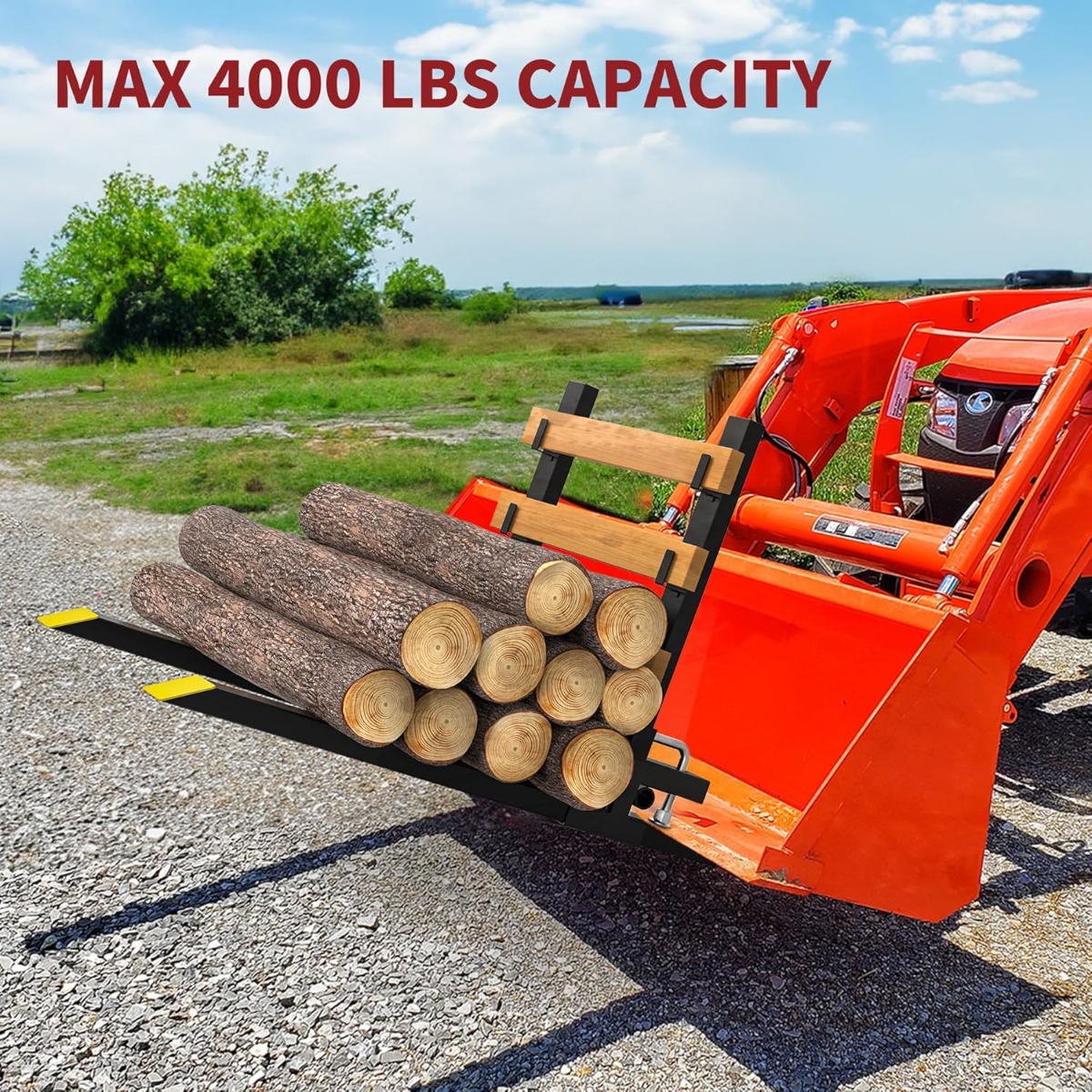 Side view of YITAMOTOR® 60" 4000 lbs Heavy Duty Pallet Forks with Adjustable Stabilizer Bar with Anti-roll Bar for Tractor Bucket Loader Skid Steer