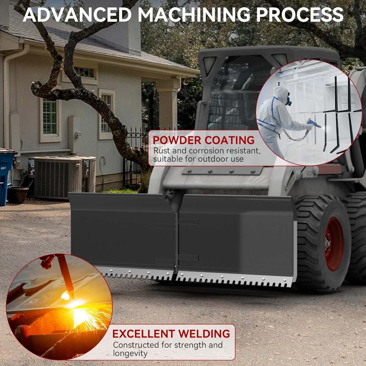 Side view of YITAMOTOR® 74" Hydraulic Skid Steer Dozer Blade, Universal Skid Steer Attachment, Adjustable, Hydraulic Dozer Blade with Spring Shocks for Efficient D