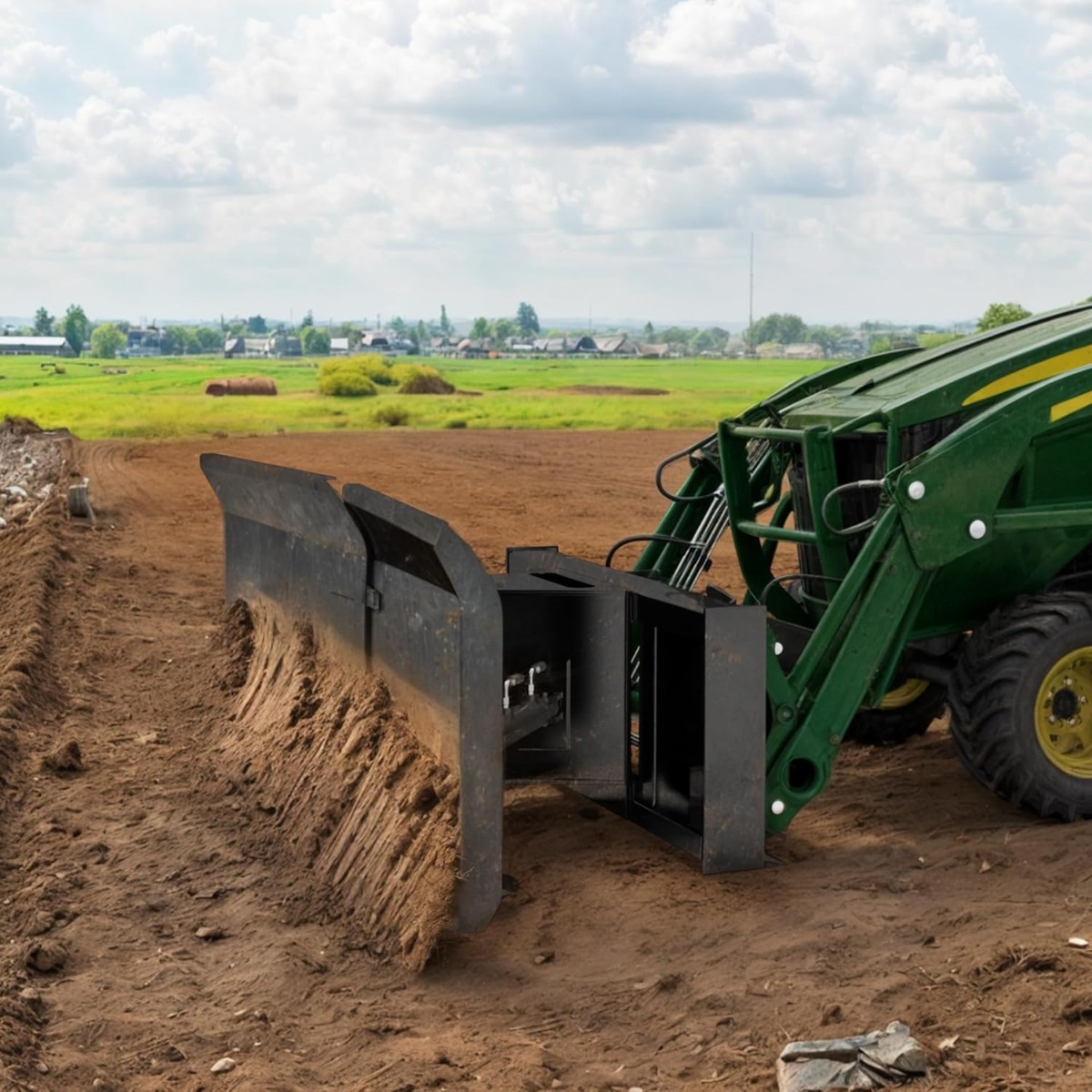 Side view of YITAMOTOR® 74" Hydraulic Skid Steer Dozer Blade, Universal Skid Steer Attachment, Adjustable, Hydraulic Dozer Blade with Spring Shocks for Efficient D