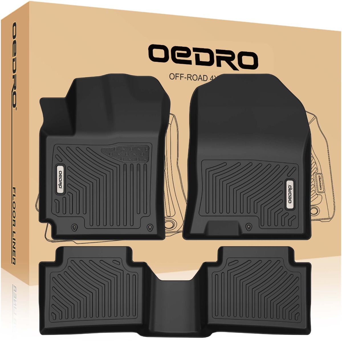 Side view of OEDRO Floor Mats for 2018-2023 Hyundai Kona (NO Electric Models), Black TPE All-Weather Full Set Floor Liners