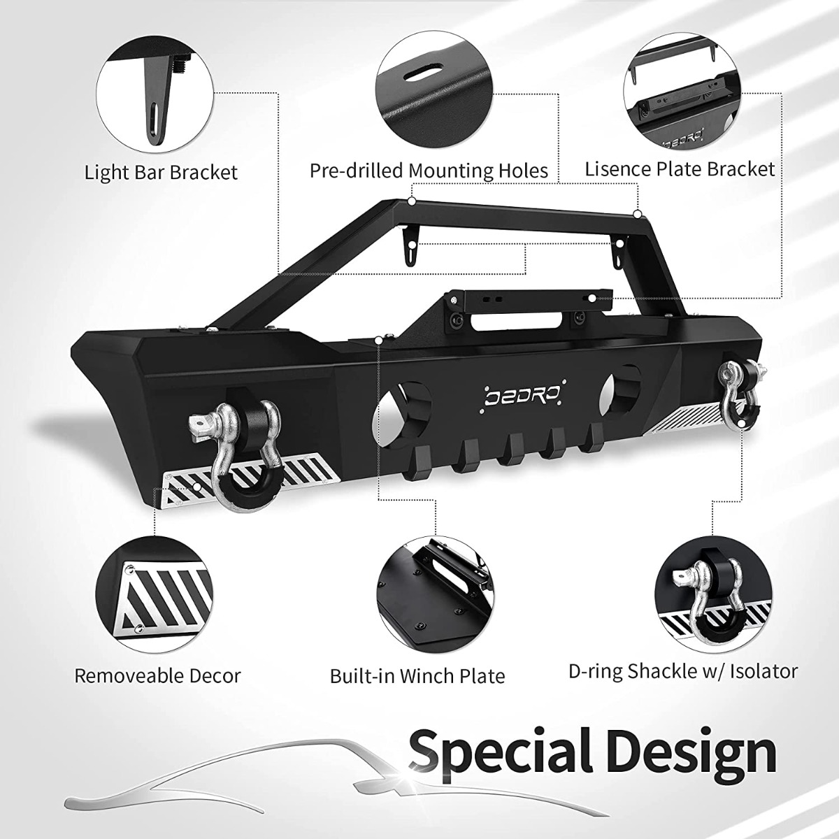 Side view of OEDRO Stubby Front Bumper for 2007-2018 Jeep Wrangler JK & JKU, Off-Road Bumper w/Fog Light Hole & D-Rings & Winch Plate
