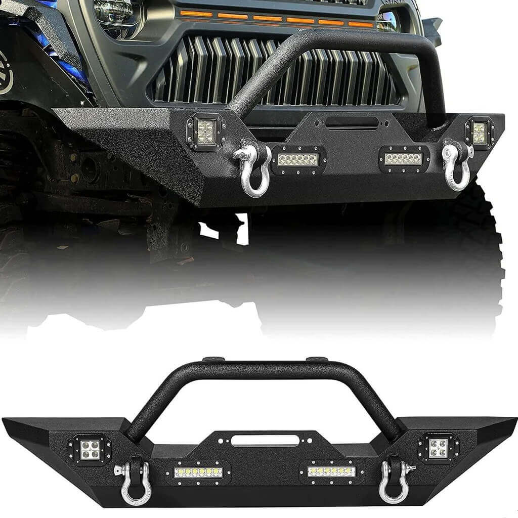 YITAMOTOR® 18-25 Jeep Wrangler JL/ 20-25 Jeep Gladiator Rock Crawler Front Bumper w/ LED Lights & D-Rings