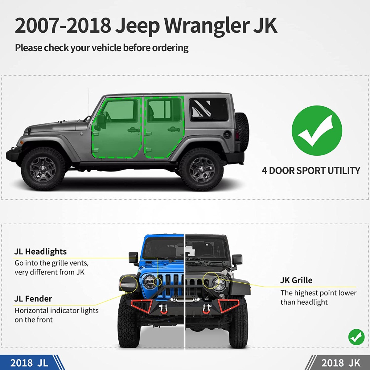 Side view of OEDRO Running Boards for 2007-2018 Jeep Wrangler JK 4 Door, with Paintable Step Plates All Steel Side Steps