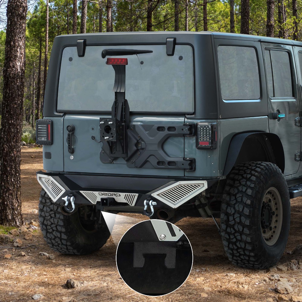 Side view of Rear Bumper for 07-18 Wrangler JK with Hitch Receiver & D-Rings