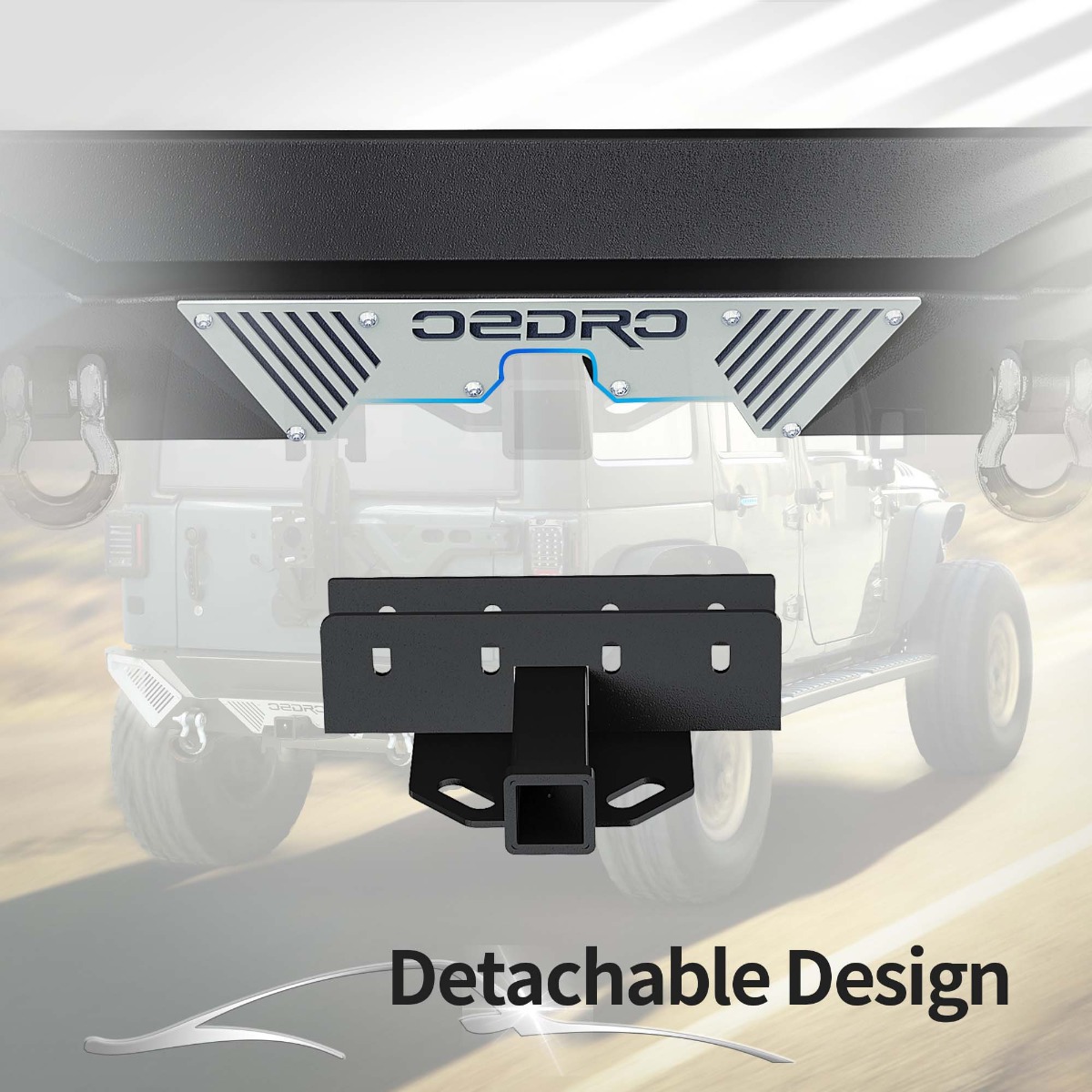 Side view of Rear Bumper for 07-18 Wrangler JK with Hitch Receiver & D-Rings