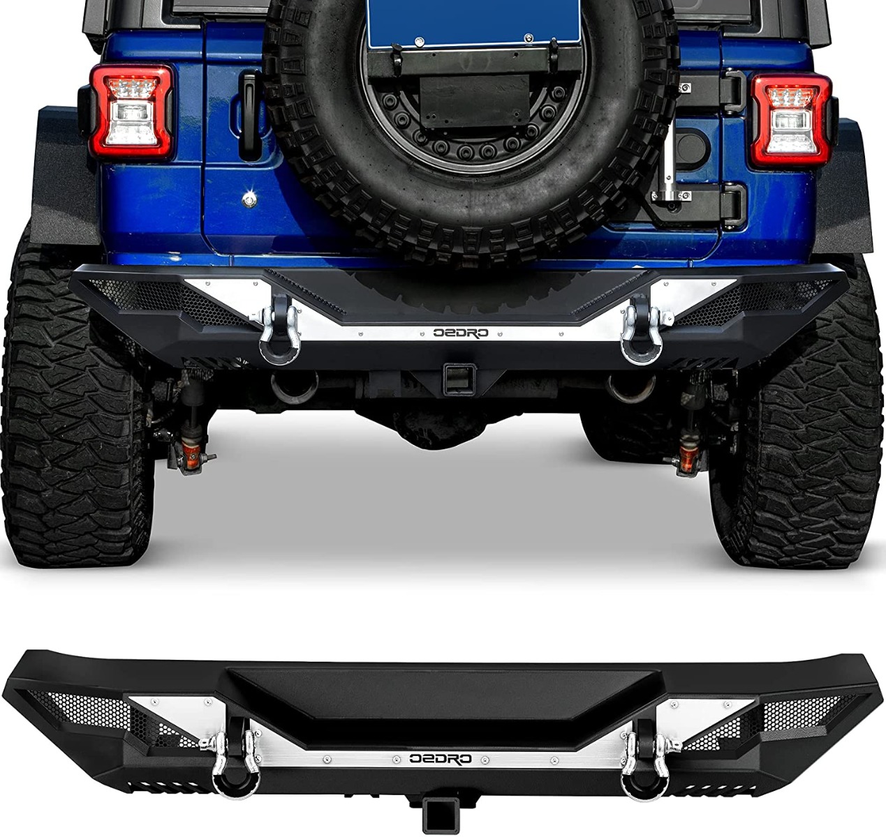 OEDRO Rear Bumper for 2018-2025 Jeep Wrangler JL & Unlimited JLU (2/4 Doors), Full Width Bumper w/D-Rings & Hitch Receiver & Reflective Armor