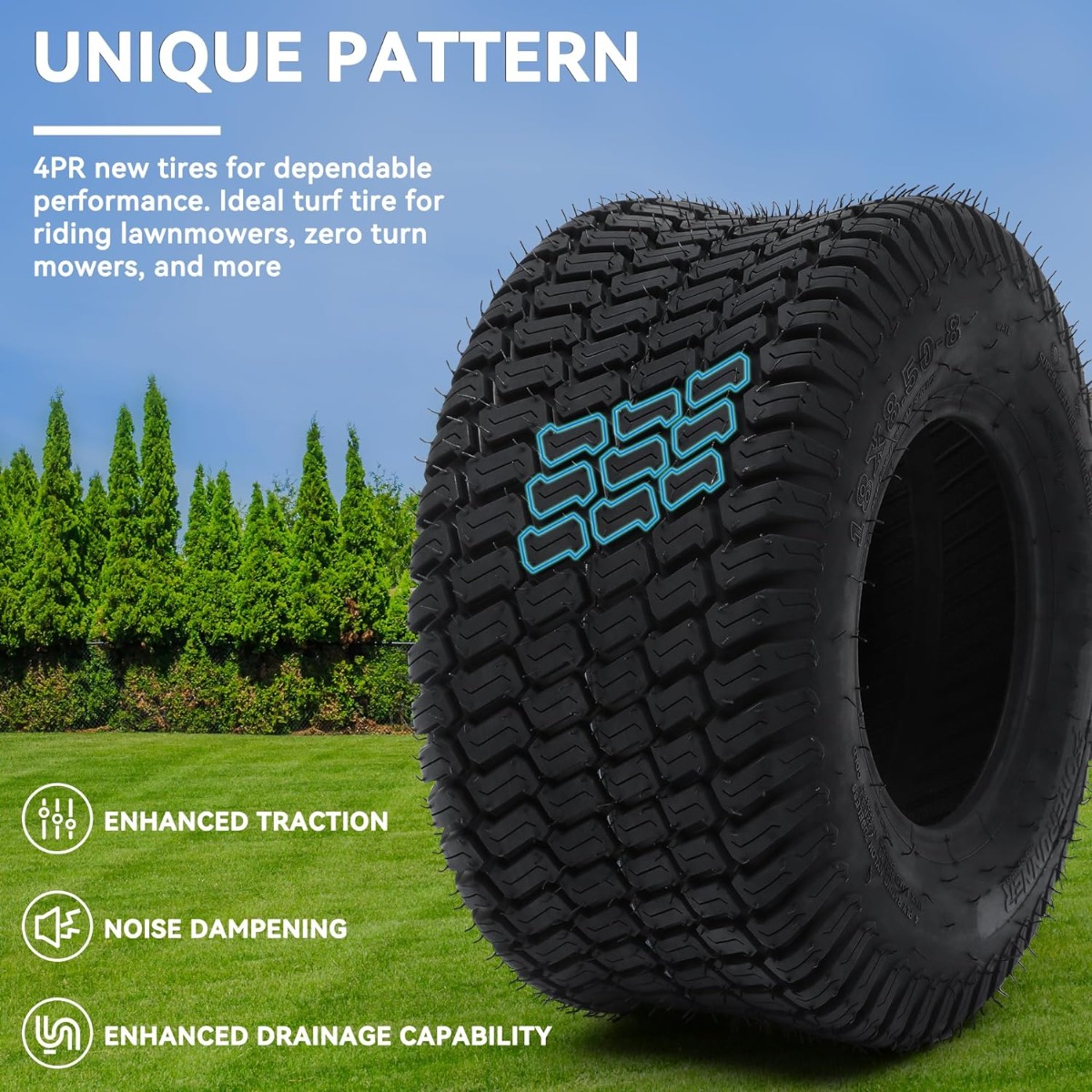 Side view of YITAMOTOR® 18x8.50-8" Lawn Mower Tires, Suitable for Lawnmowers, Motorcycles, Garden Tractors, Golf Carts, and Farm Equipment, 4Ply, Set of 2