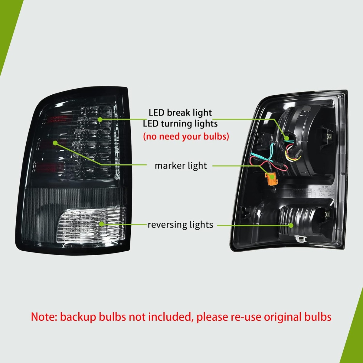 Side view of YITAMOTOR® Tail Lights Compatible with 2009-2018 Dodge Ram 1500, 2010-2018 Dodge Ram 2500 3500, 19-22 Ram 1500 Classic Black Smoked Lens Replacement L