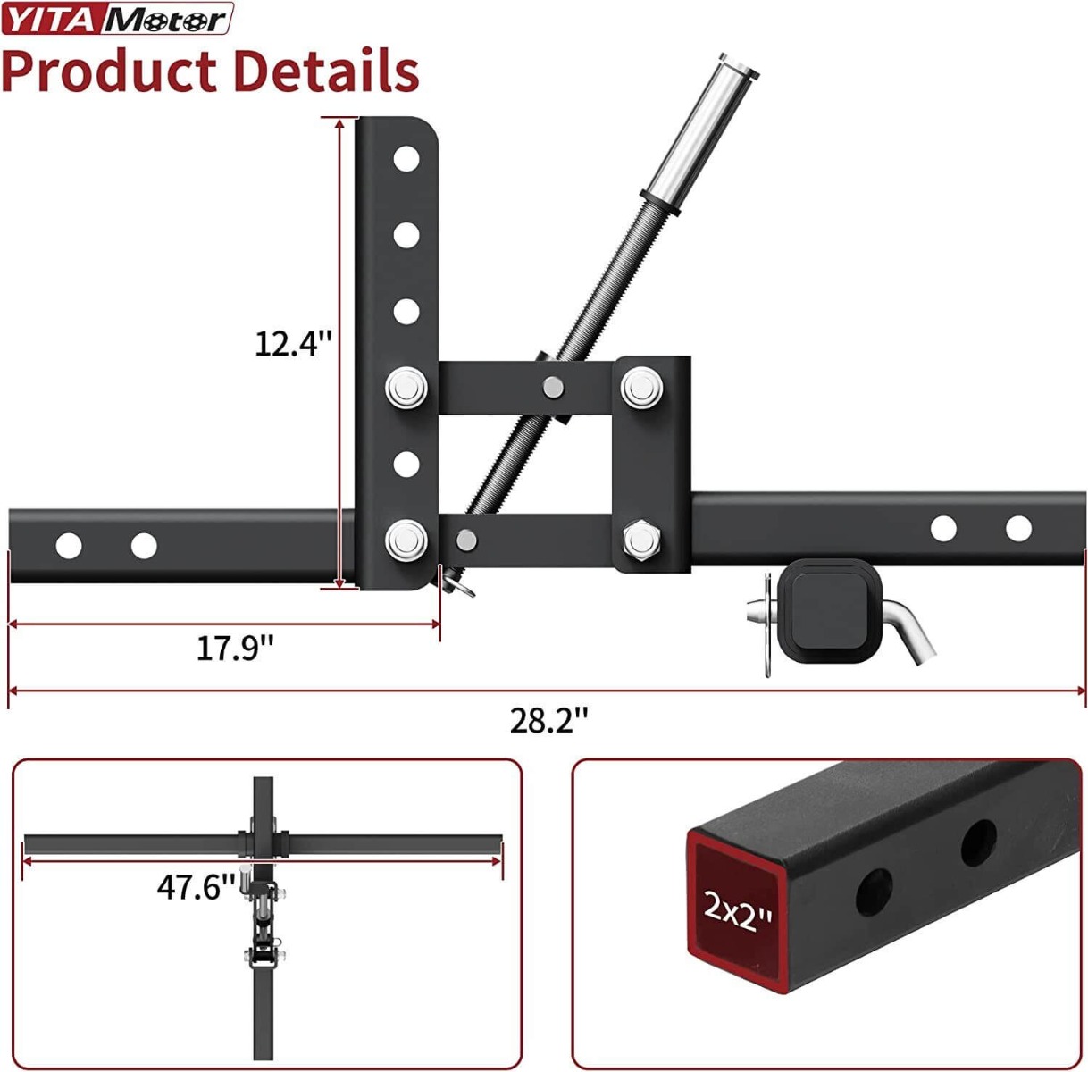 Side view of YITAMOTOR® Manual Quick Implement Lift 1-Point Lift System for ATV/UTV With 2-inch Receiver