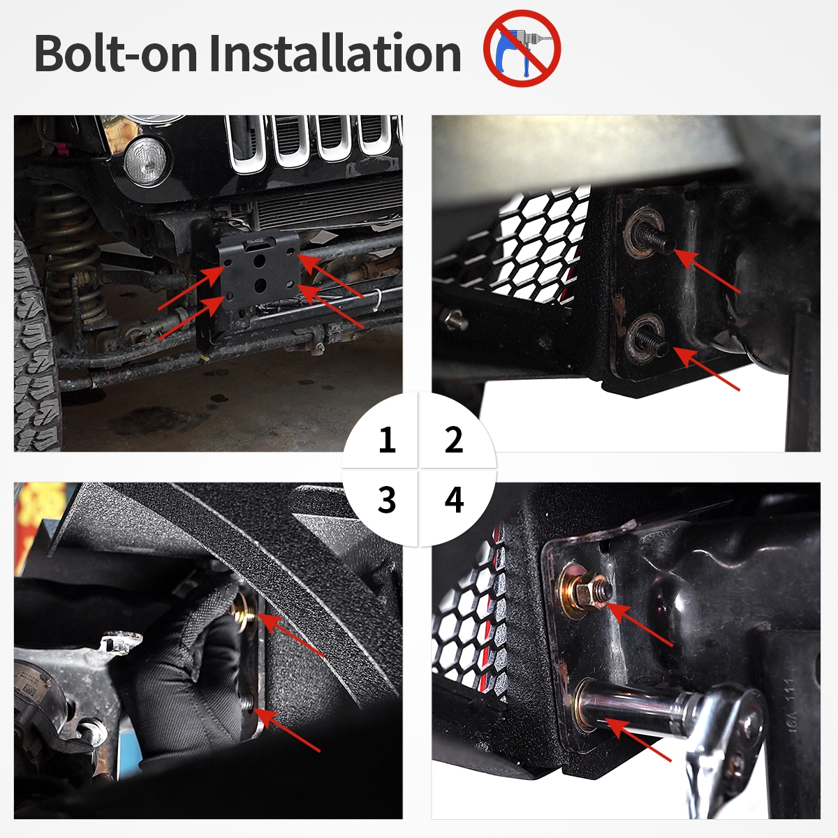 Side view of OEDRO Front Bumper for 2007-2018 Jeep Wrangler JK & Unlimited JKU 2/4 Doors