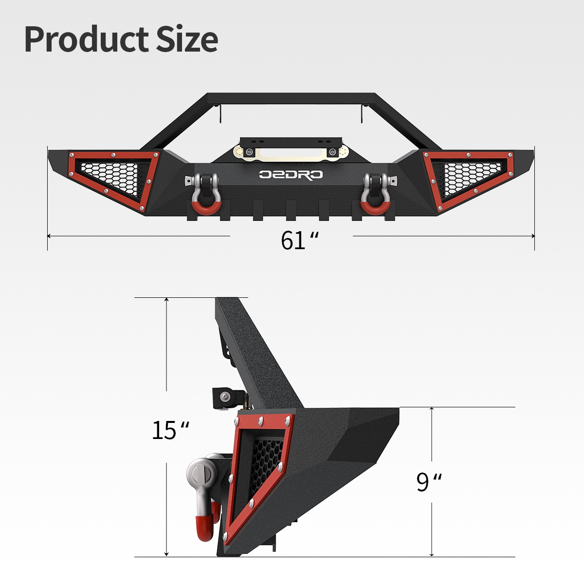 Side view of OEDRO Front Bumper for 2007-2018 Jeep Wrangler JK & Unlimited JKU 2/4 Doors