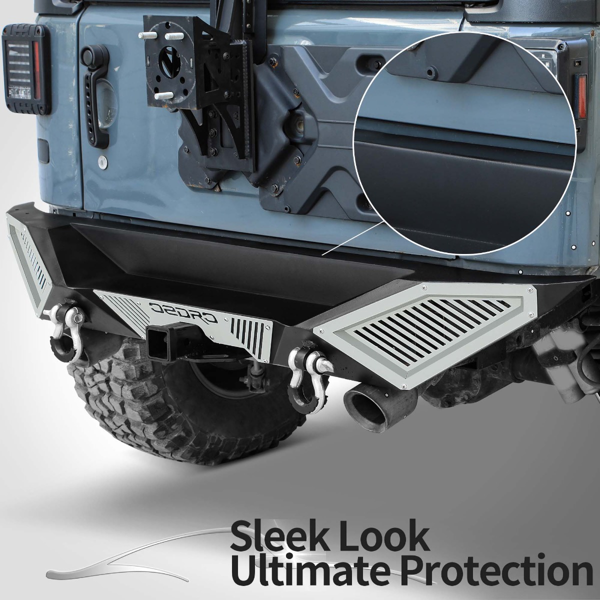 Side view of Rear Bumper for 07-18 Wrangler JK with Hitch Receiver & D-Rings
