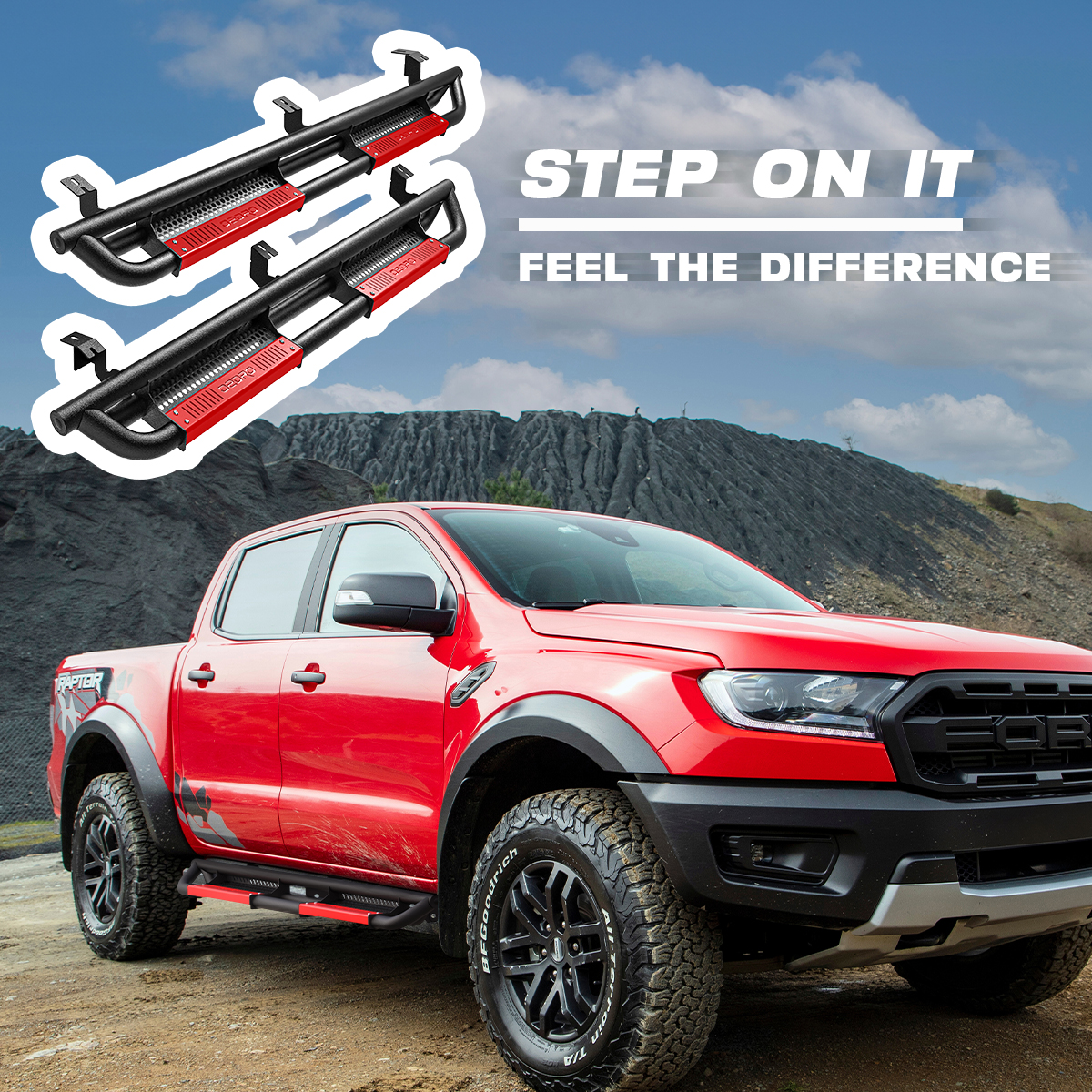 Side view of Running Boards for 2005-2022 Toyota Tacoma Double Cab | OEDRO®