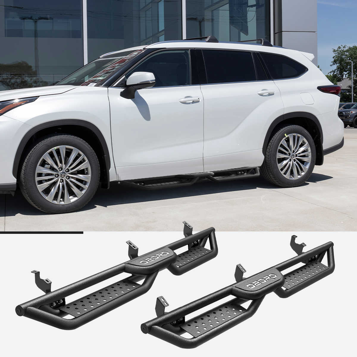 Side view of OEDRO 6 Inch Running Boards Compatible with Toyota 4Runner 2010-2024 Trail Edition,2014-2023 SR5/TRD Pro,Bolt-on Side Steps Steel Nerf Bar