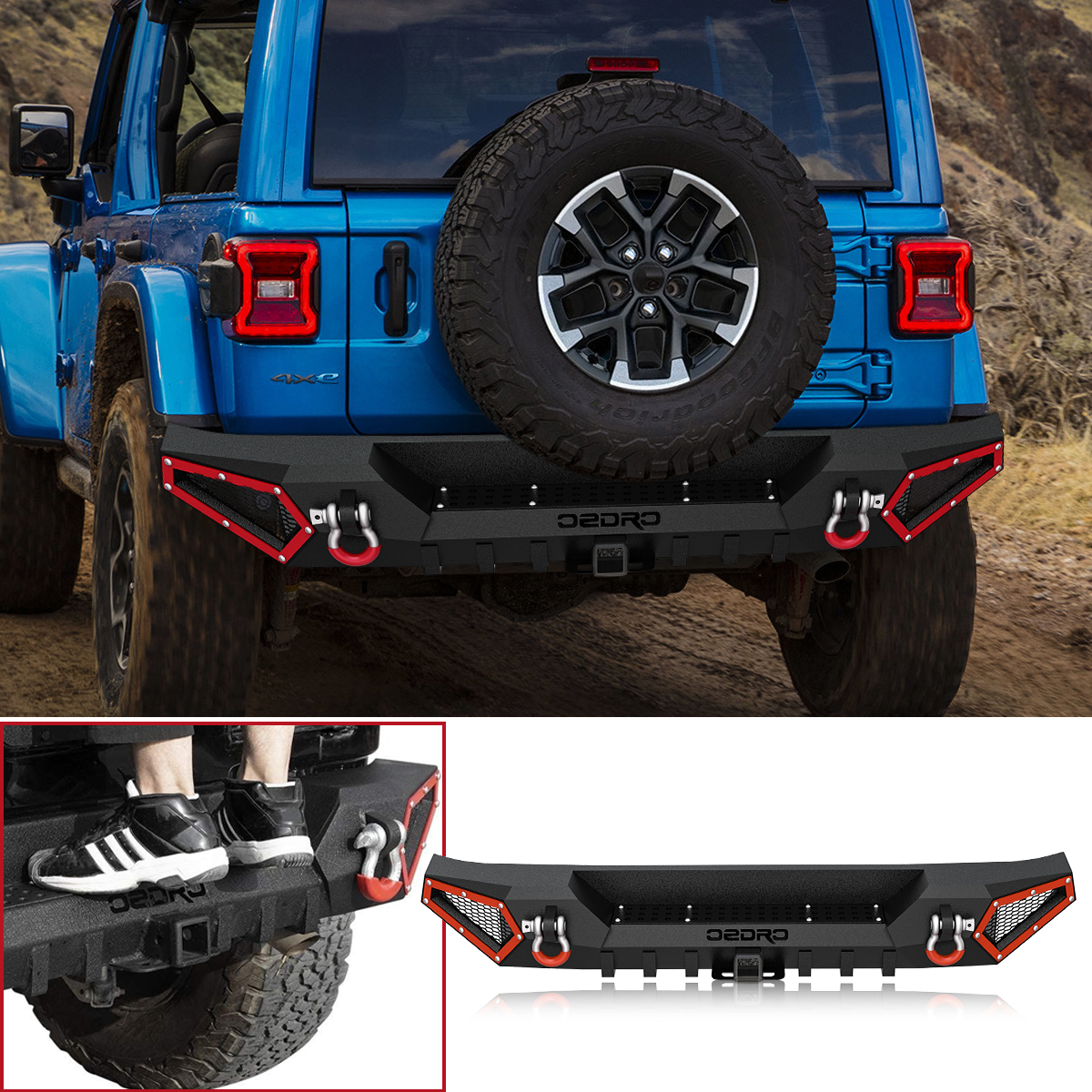 OEDRO Rear Bumper for 2018-2025 Jeep Wrangler JL & Unlimited JLU (2/4 Doors), with Hitch Receiver & 2x D-Rings