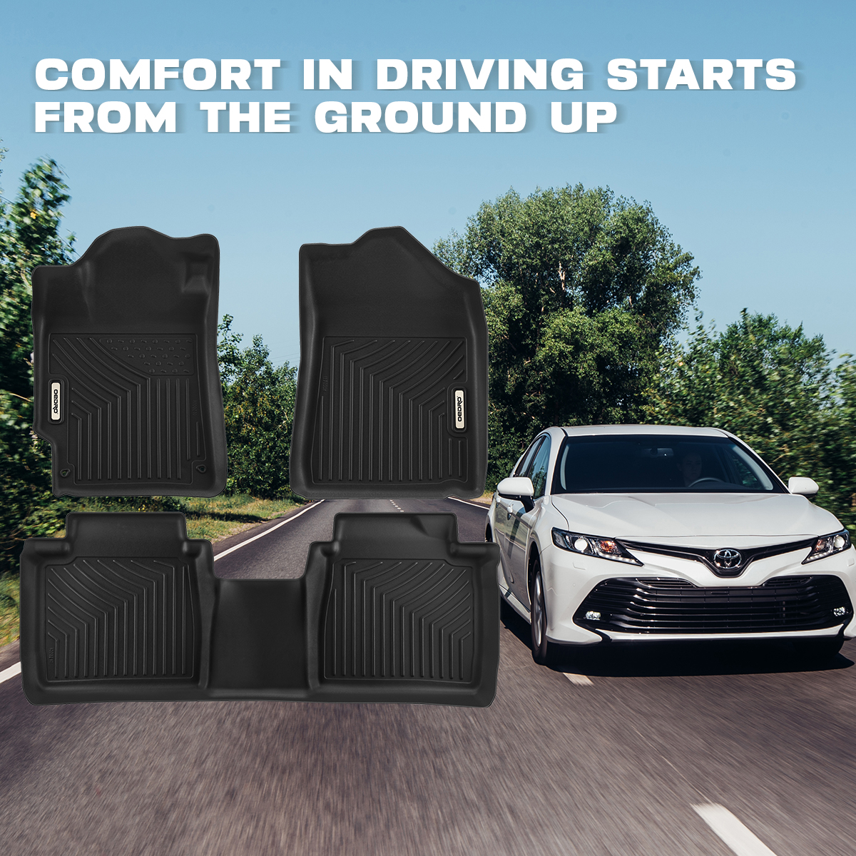 Side view of 2007-2011 Toyota Camry Black TPE All-Weather Floor Mats
