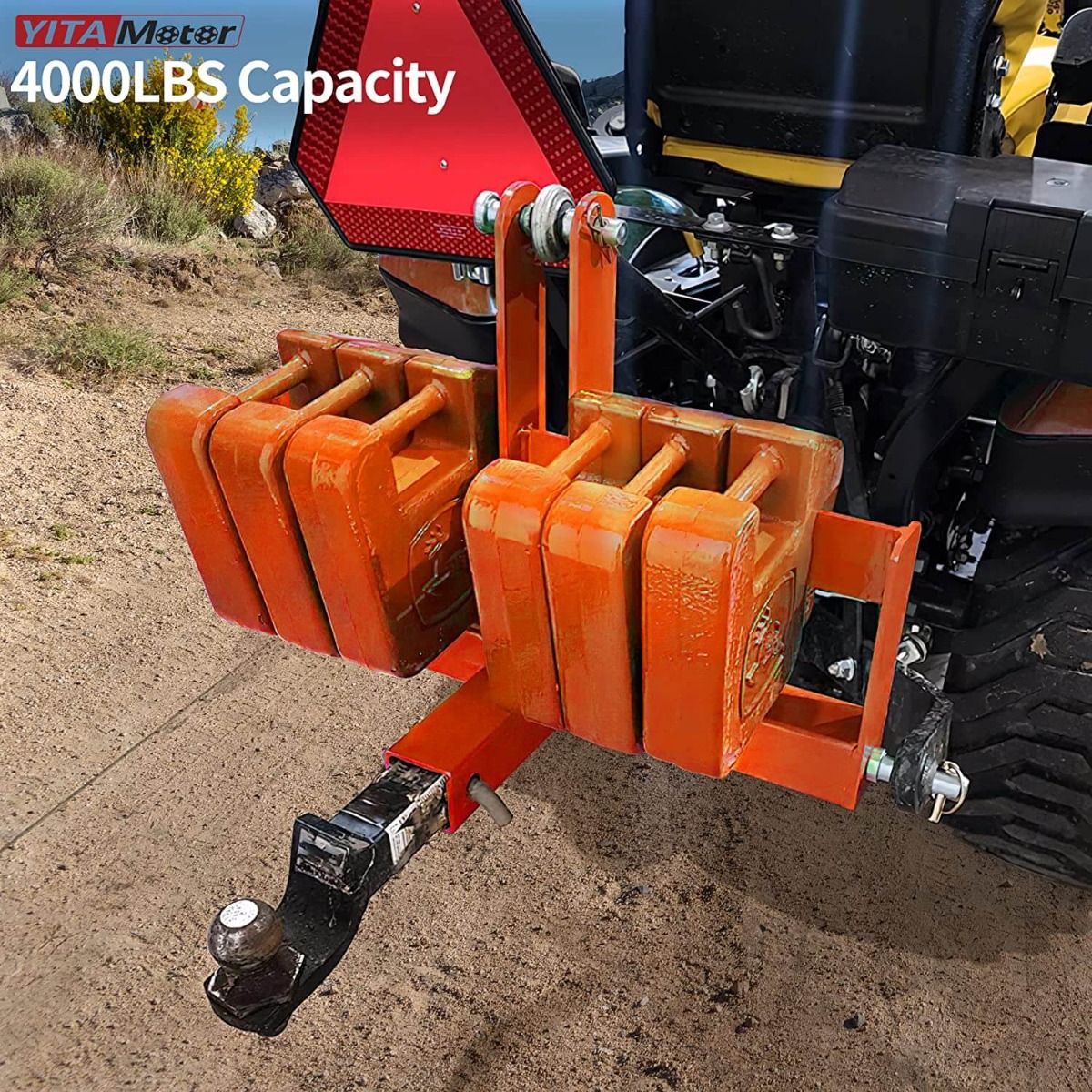 Side view of YITAMOTOR® Orange 3 Point Hitch Receiver for Category 1, 2" Receiver Tractor Drawbar Attachments