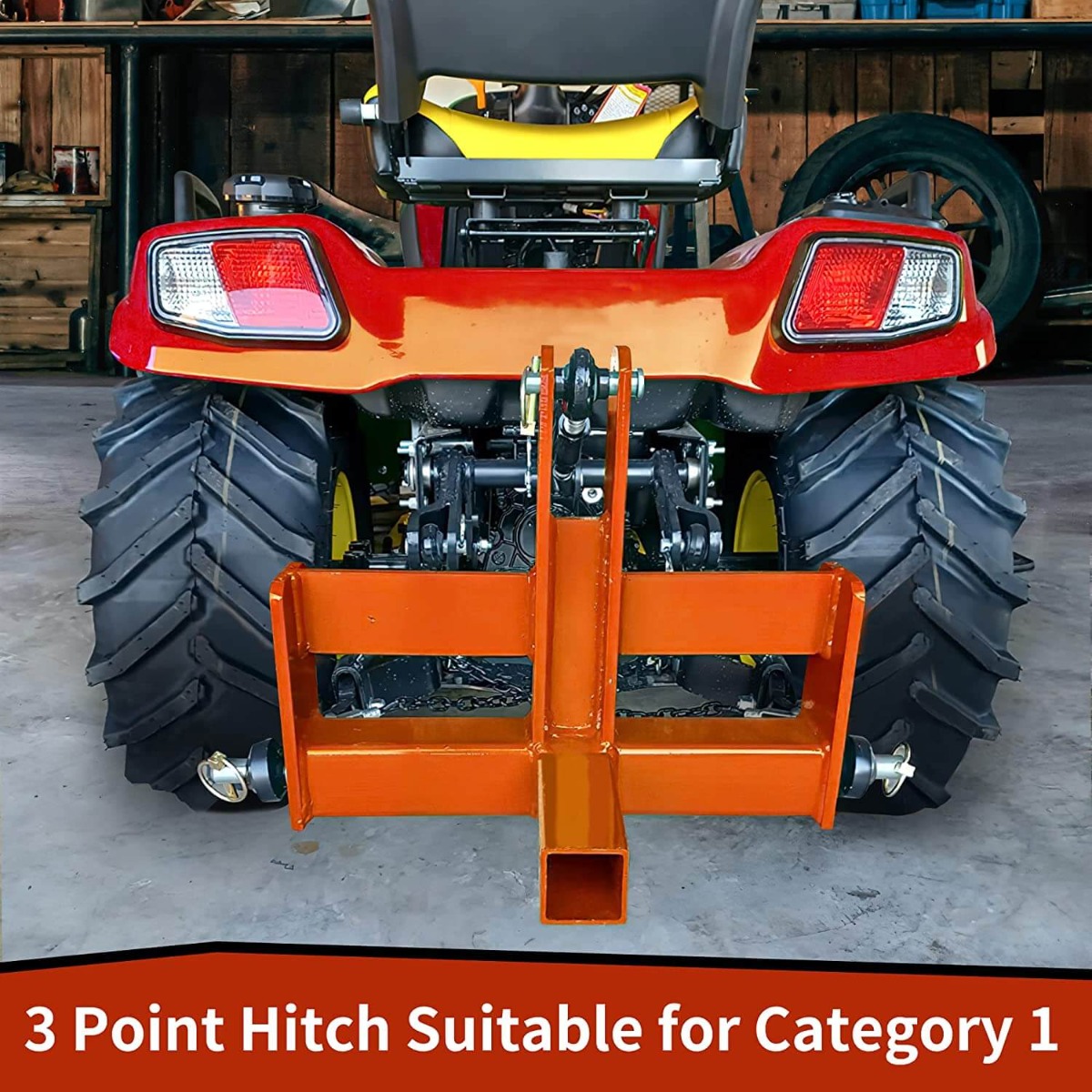 Side view of YITAMOTOR® Orange 3 Point Hitch Receiver for Category 1, 2" Receiver Tractor Drawbar Attachments