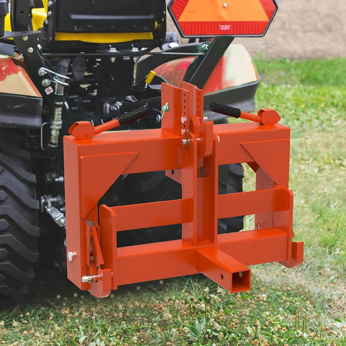Side view of YITAMOTOR® Orange 3 Point Hitch Receiver for Category 1, 2" Receiver Tractor Drawbar Attachments