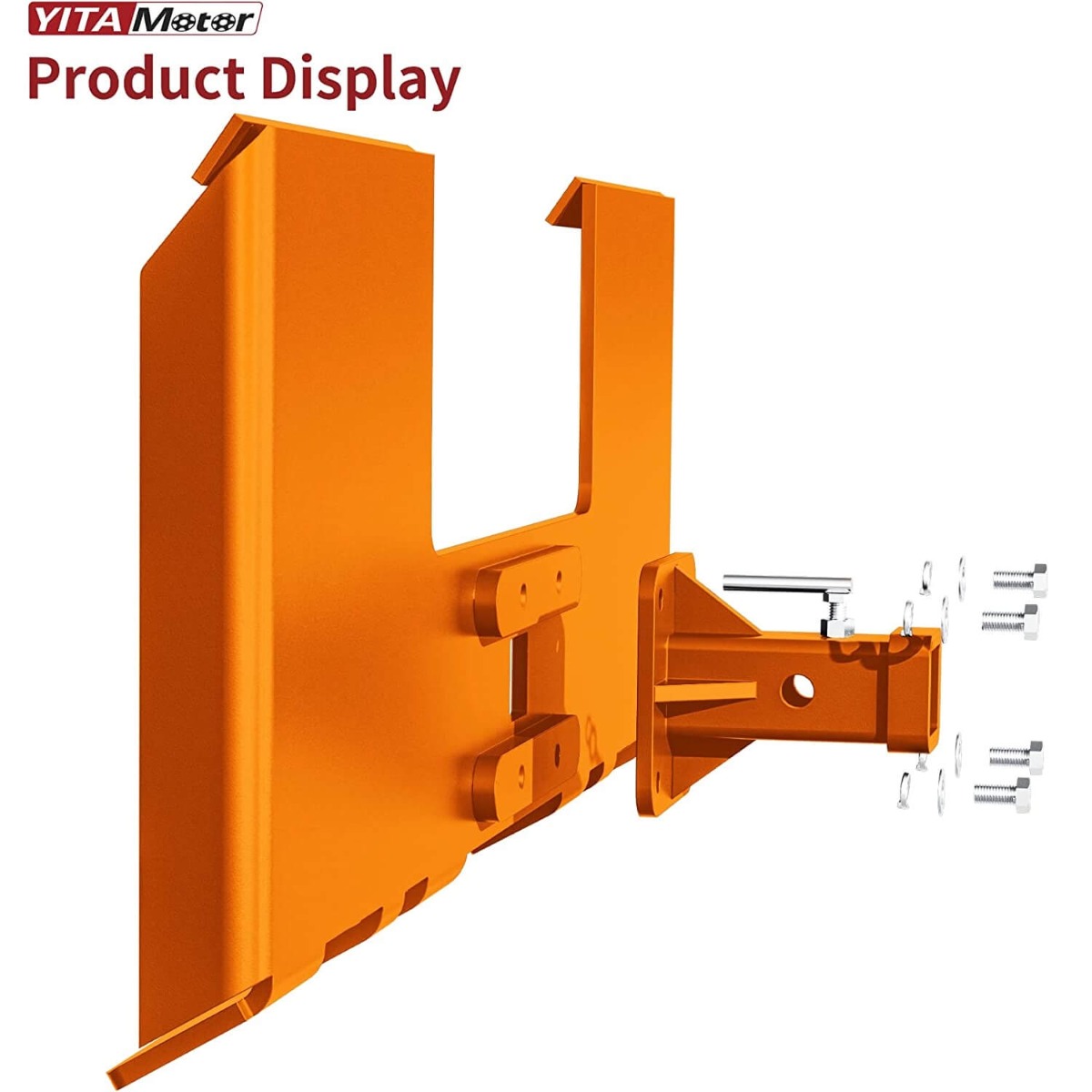 Side view of YITAMOTOR® Skid Steer 3/8" Thick Mount Plate with 2" Removable Trailer Hitch Receiver, Orange