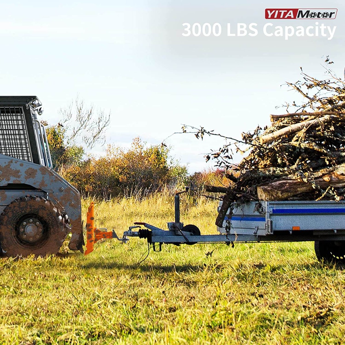 Side view of YITAMOTOR® Skid Steer 3/8" Thick Mount Plate with 2" Removable Trailer Hitch Receiver, Orange