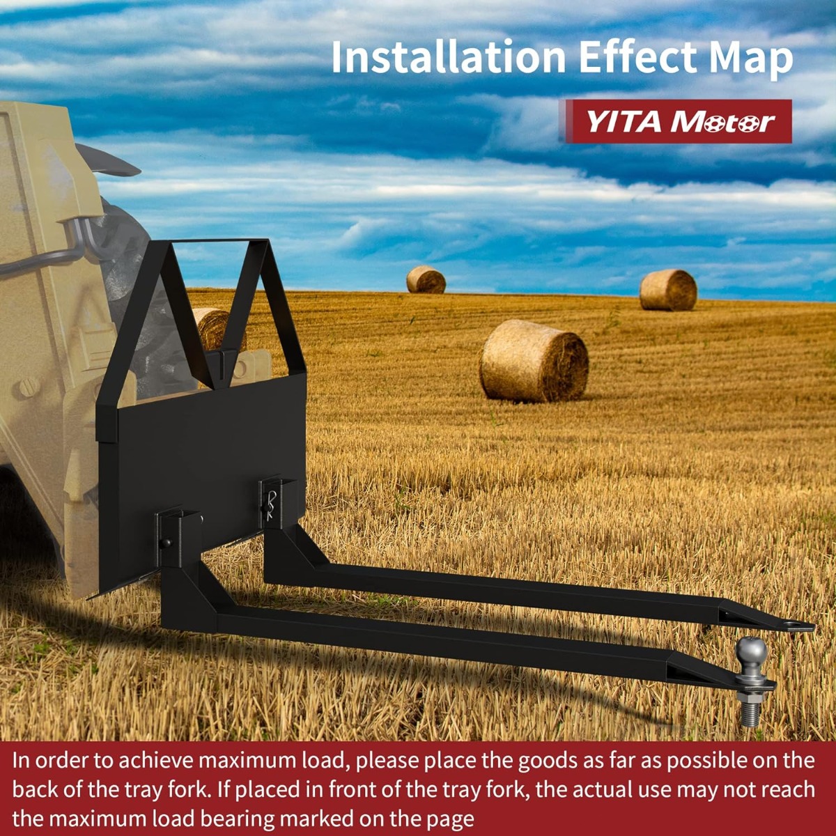 Side view of YITAMOTOR® 46" Pallet Fork 2000lbs Attachments for Tractors and Loaders