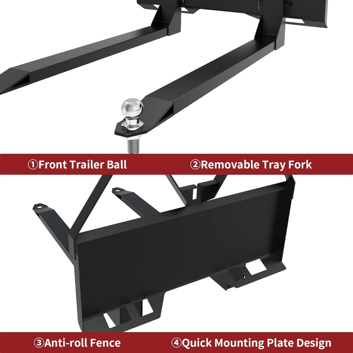 Side view of YITAMOTOR® 46" Pallet Fork 2000lbs Attachments for Tractors and Loaders