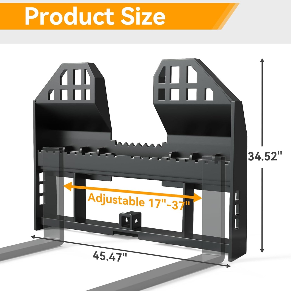 Side view of YITAMOTOR® 45" Pallet Fork Frame, 4000lbs Skid Steer Pallet Fork Frame for Kubota Bobcat Skid Steer Quick Tach Loaders Tractors, 2" Receiver Hitch