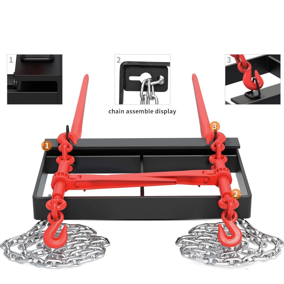 Side view of YITAMOTOR® Dual Hay Bale Spear 49" 3000 lbs, Heavy Duty Front Skid Steer Loader Tractor Bucket Attachment with Coated Rust Resistant