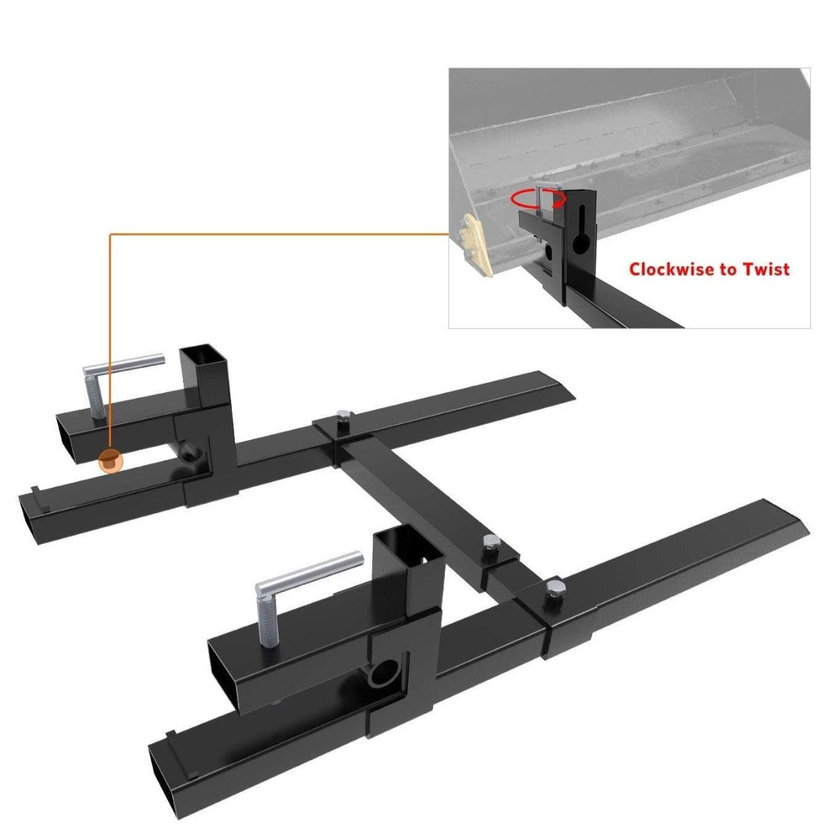 Side view of YITAMOTOR® 60" Clamp on Pallet Forks 2000LB with Adjustable Stabilizer Bar