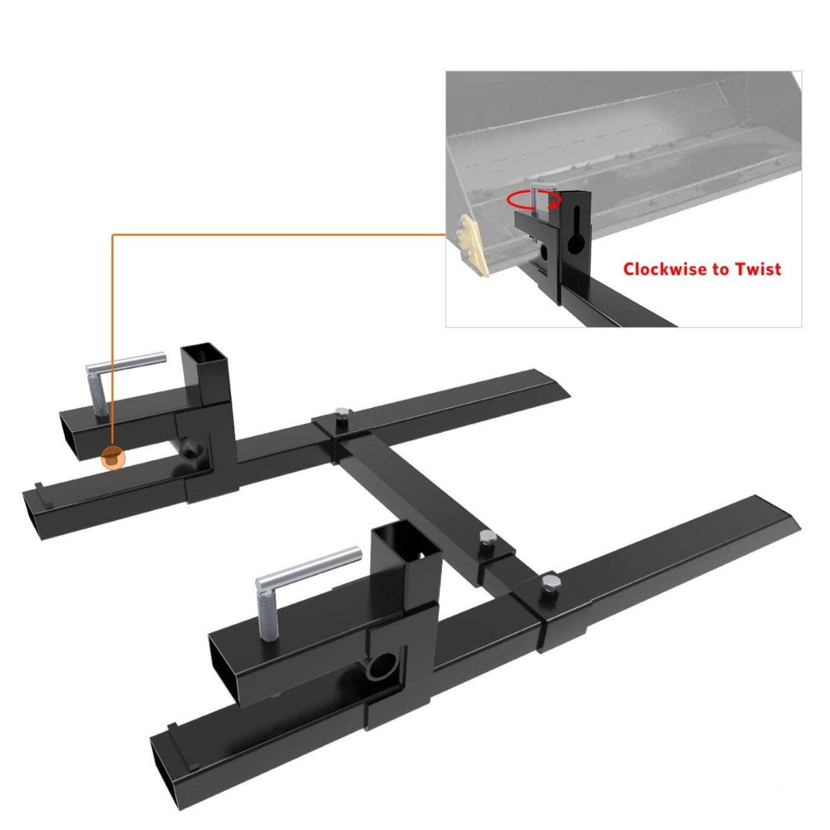Side view of YITAMOTOR® 43" Clamp on Pallet Forks 1500LBS with Adjustable Stabilizer Bar