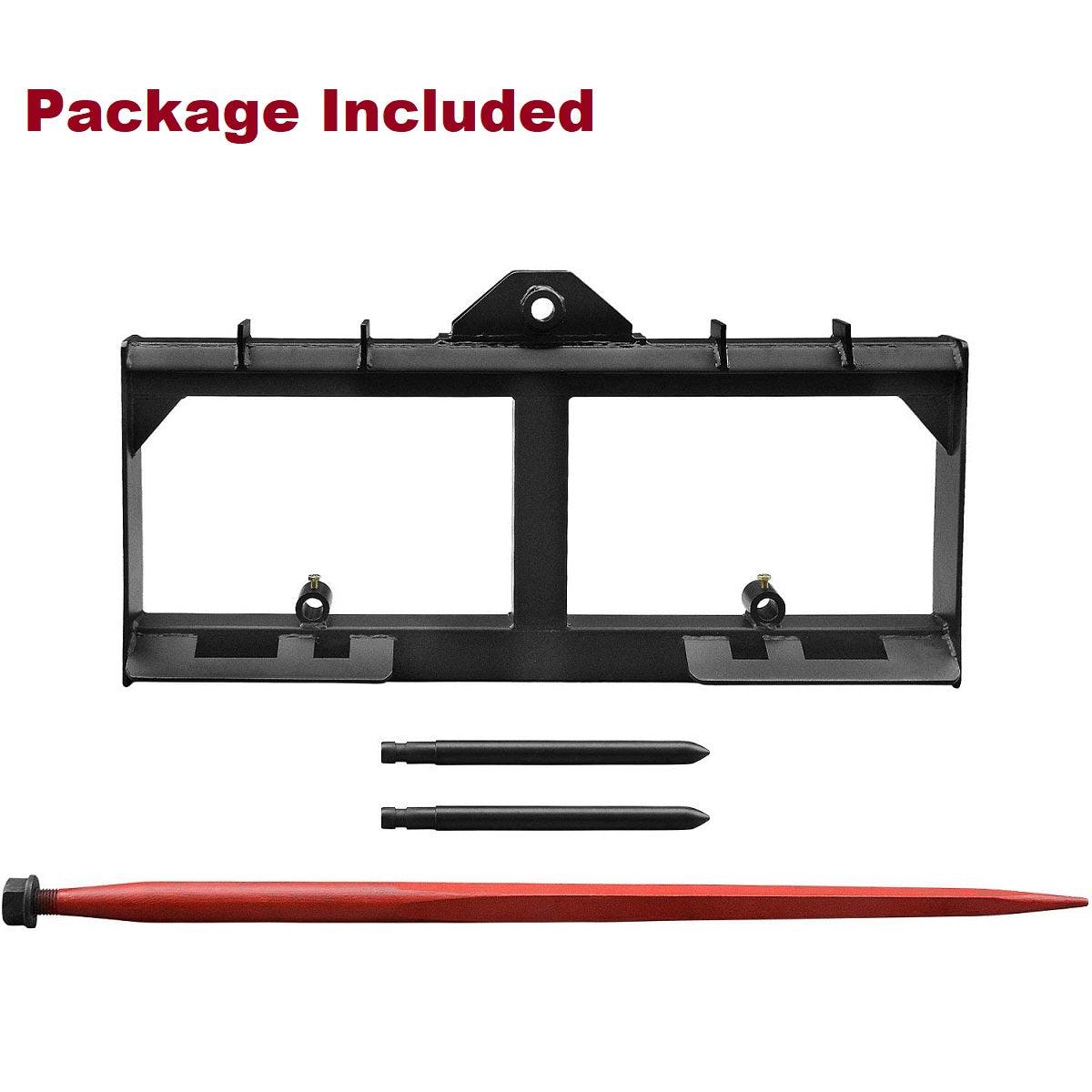 Side view of YITAMOTOR® 49" Tractor Hay Spear & Skid Steer Loader 3000lbs Quick Attach for Bobcat Tractors with 2pcs 17" Stabilizer Spears Spike Fork Tine Attachme
