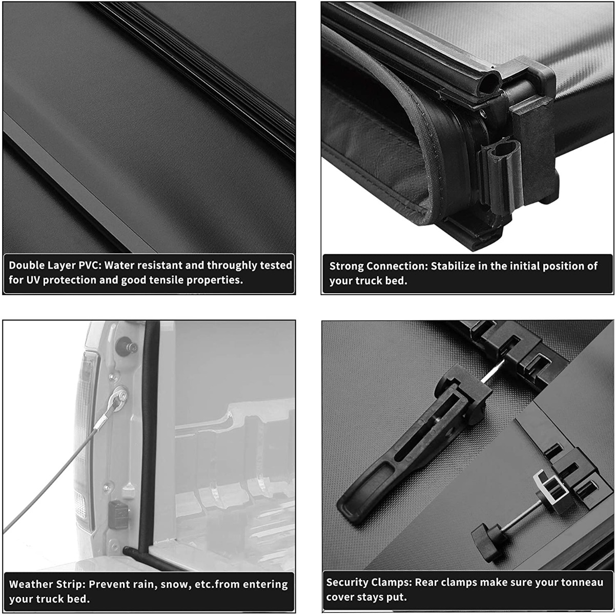 Side view of OEDRO® 6.6ft Soft Quad Fold Tonneau Cover for 2009-2014 Ford F-150 F150 (Excl. Raptor Series)