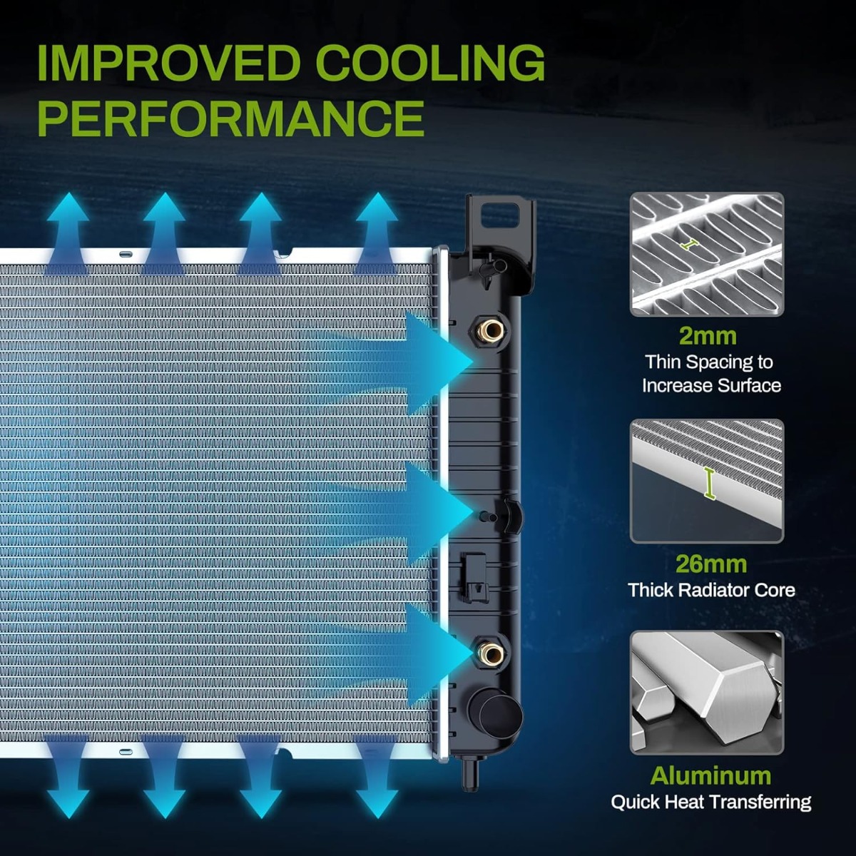 Side view of YITAMOTOR® 34'' Radiator Compatible with Chevy Silverado Suburban Avalanche GMC Yukon Sierra Tahoe Escalade Hummer H2 ATRD1001