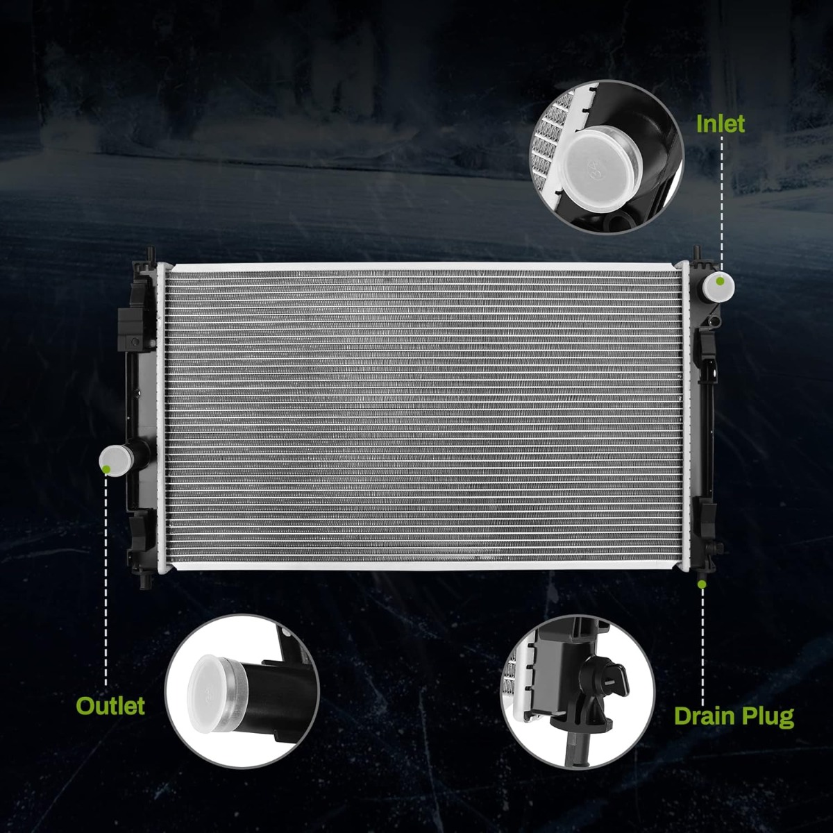 Side view of YITAMOTOR® Radiator Compatible with Jeep Patriot Compass Dodge Caliber Avenger Chrysler Sebring 200 2.4L L4 2.7L 3.5L 3.6L V6