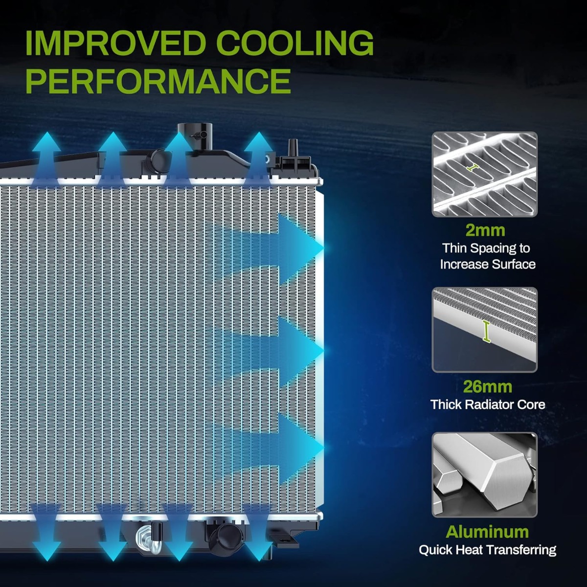 Side view of YITAMOTOR® Radiator Compatible with Honda Civic Aluminum Radiator ENG D17‎A1/A2/A6/A7