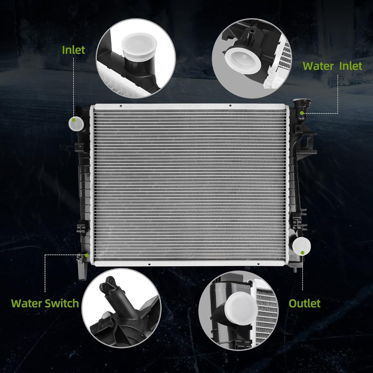 Side view of YITAMOTOR® Radiator Compatible with Dodge Ram 3500 2500 1500 Laramie ST SLT 3.7 V6 4.7 5.7 5.9L V8 ATRD1041