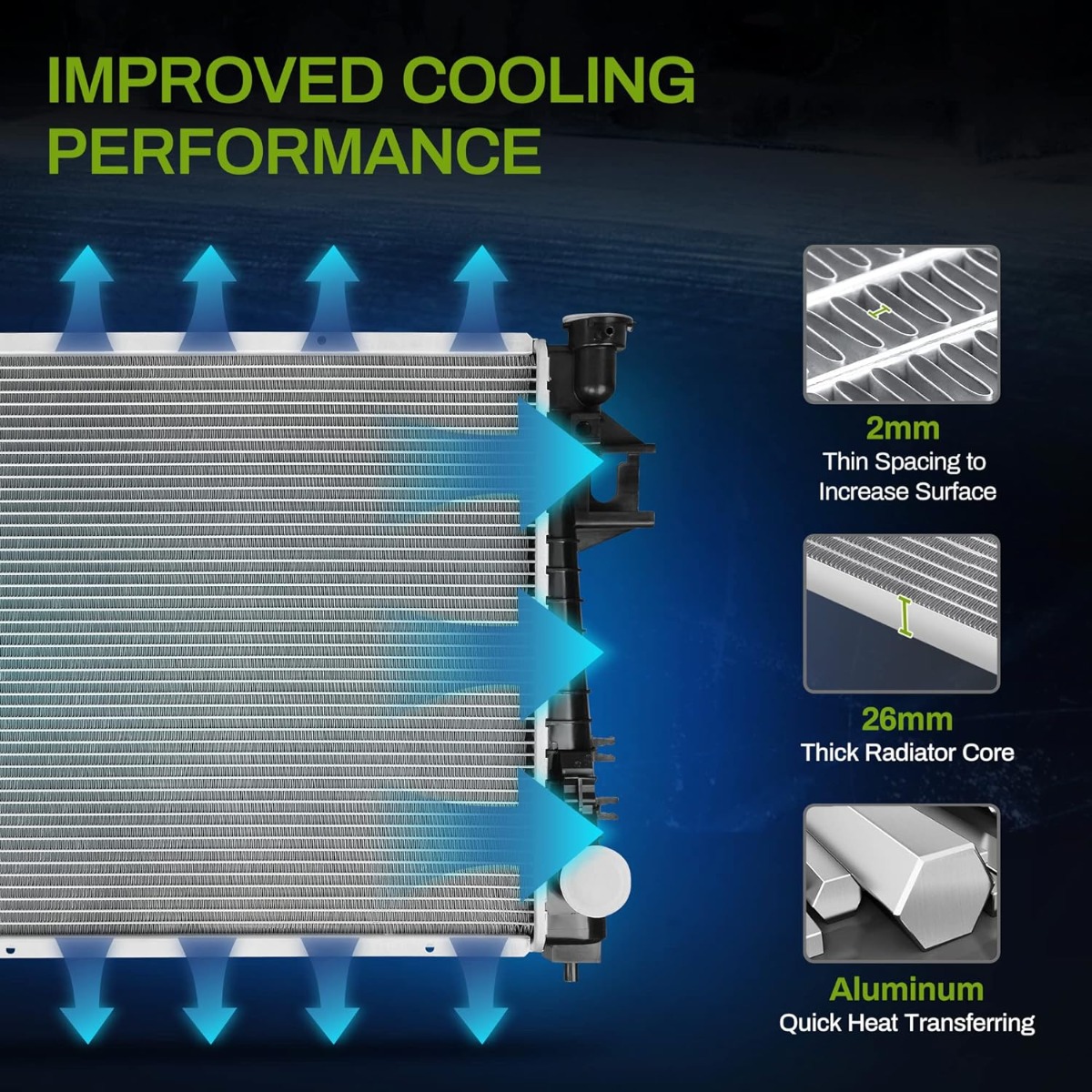 Side view of YITAMOTOR® Radiator Compatible with Dodge Ram 3500 2500 1500 Laramie ST SLT 3.7 V6 4.7 5.7 5.9L V8 ATRD1041