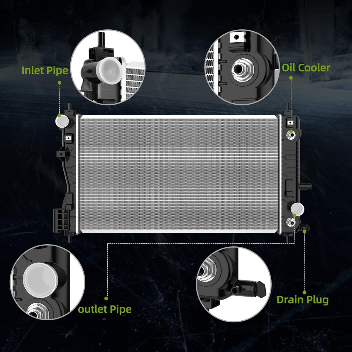 Side view of YITAMOTOR® Radiator Compatible with 2013-2015 Chevy Malibu, for 2016 Malibu Limited, for 2016-2018 Impala LS LT LTZ l4 2.5L ATRD1068