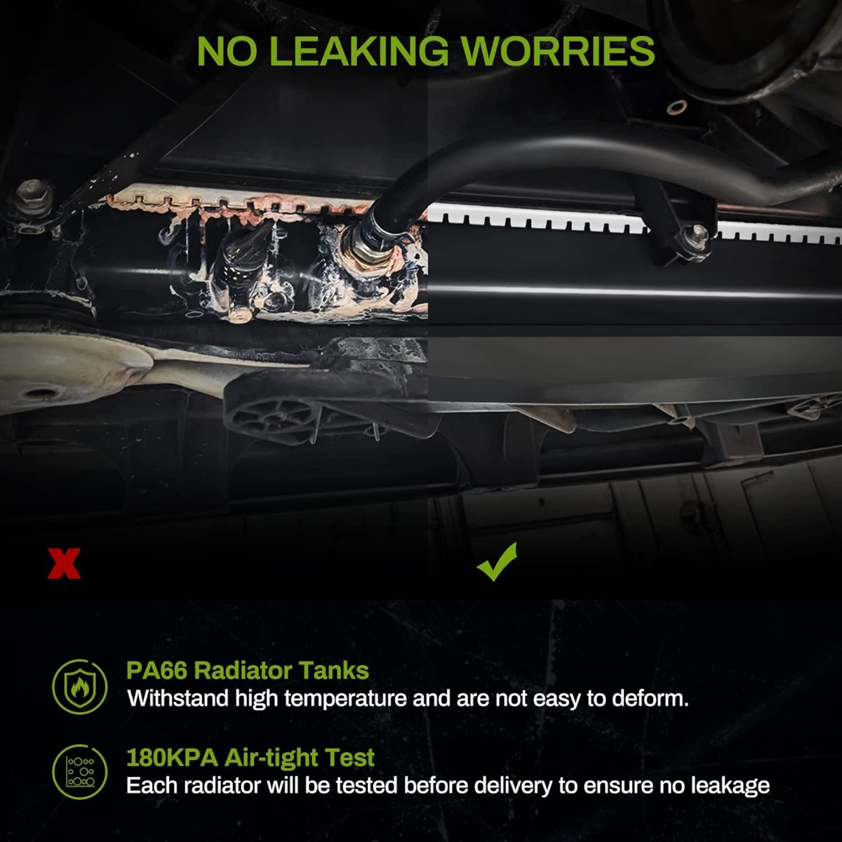 Side view of YITAMOTOR® Radiator Compatible with 2013-2015 Chevy Malibu, for 2016 Malibu Limited, for 2016-2018 Impala LS LT LTZ l4 2.5L ATRD1068
