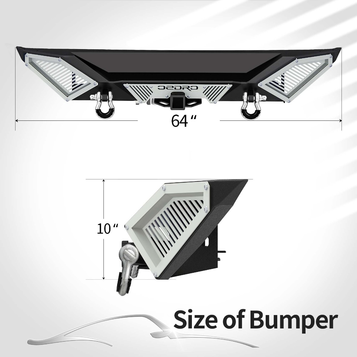 Side view of Rear Bumper for 07-18 Wrangler JK with Hitch Receiver & D-Rings