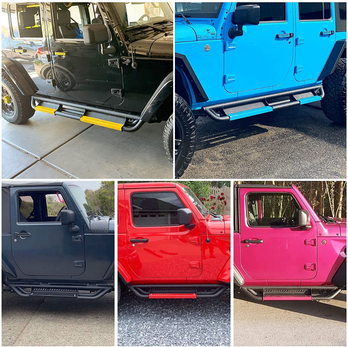 Side view of OEDRO Running Boards for 2007-2018 Jeep Wrangler JK 4 Door, with Paintable Step Plates All Steel Side Steps