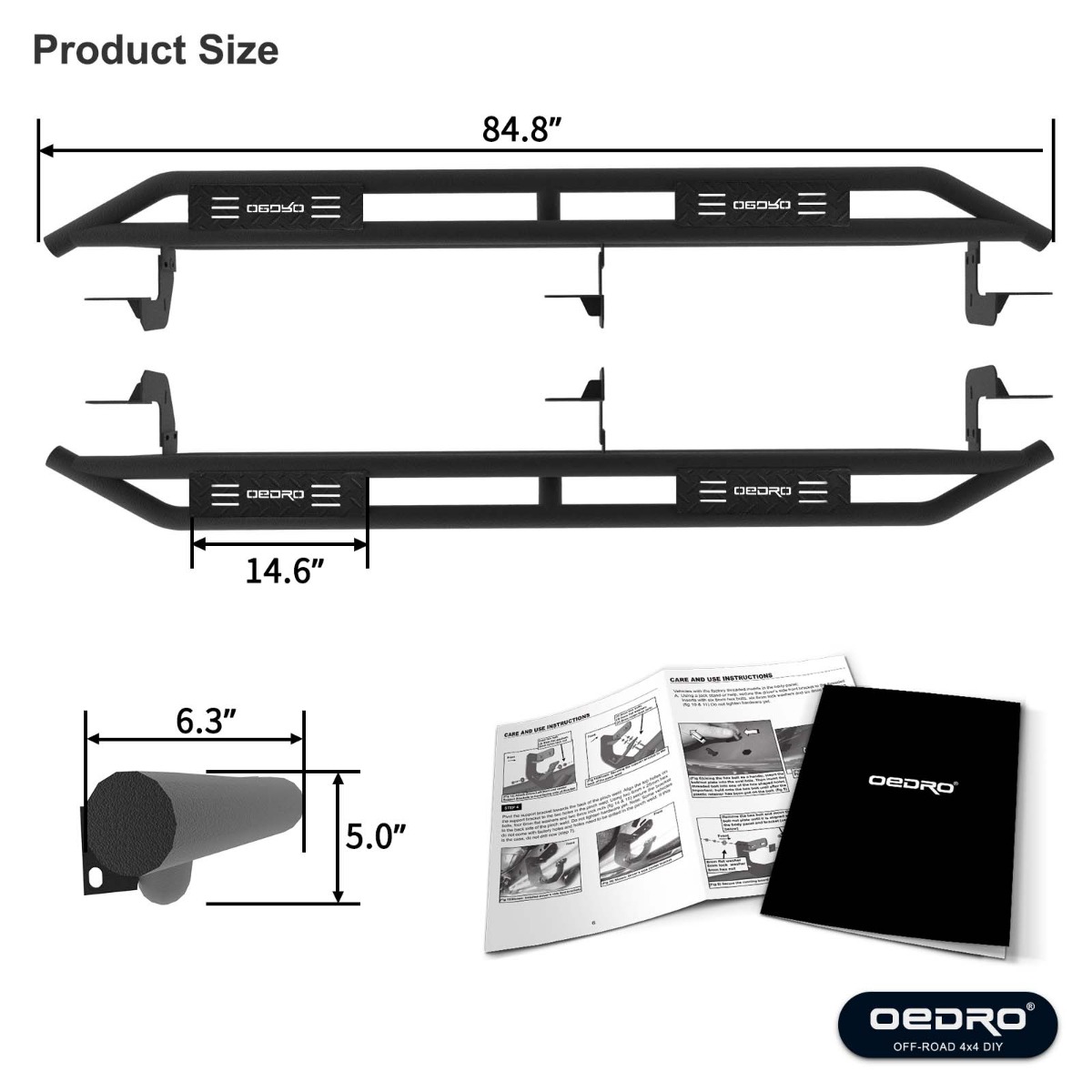 Side view of OEDRO Running Boards for 2009-2018 Dodge Ram 1500 Crew Cab & 2010-2024 Dodge Ram 2500 3500 Crew Cab & 2019-2024 Dodge Ram 1500 Classic Crew Cab