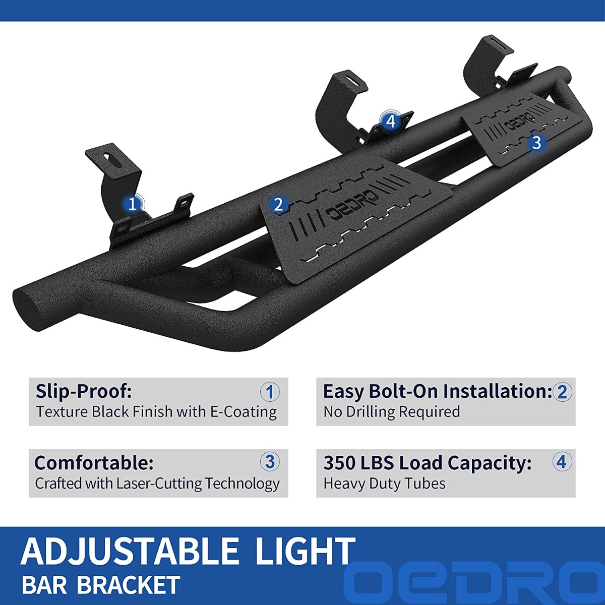 Side view of OEDRO Running Boards for 2018-2026 Jeep Wrangler JL & Unlimited 4-Door | Textured Black Side Step Rails Nerf Bars