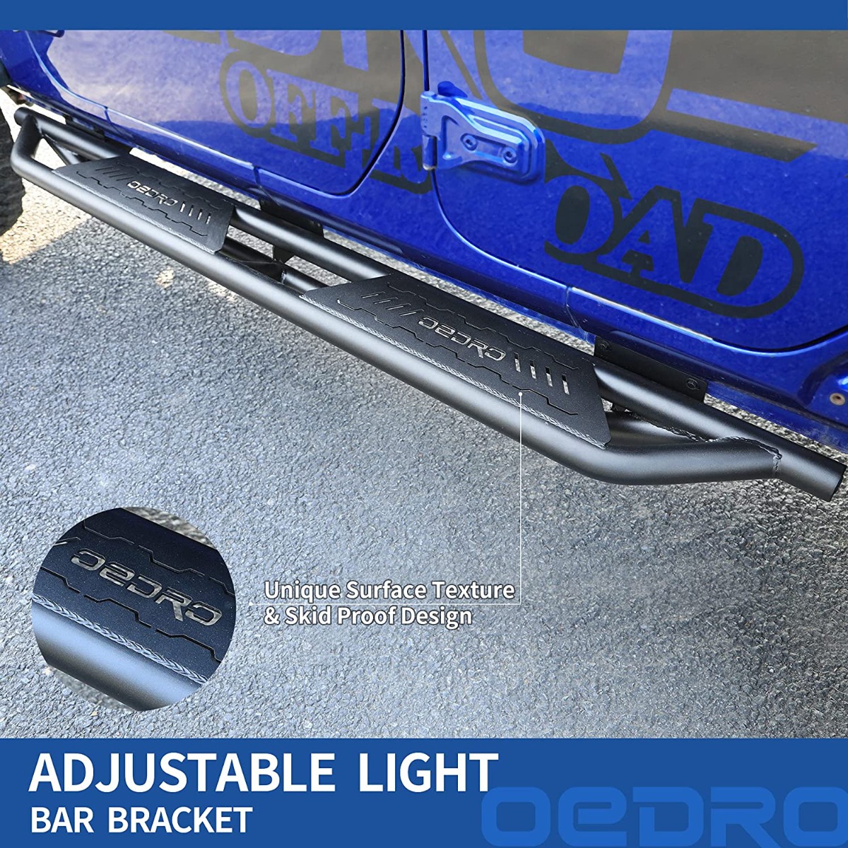 Side view of OEDRO Running Boards for 2018-2026 Jeep Wrangler JL & Unlimited 4-Door | Textured Black Side Step Rails Nerf Bars