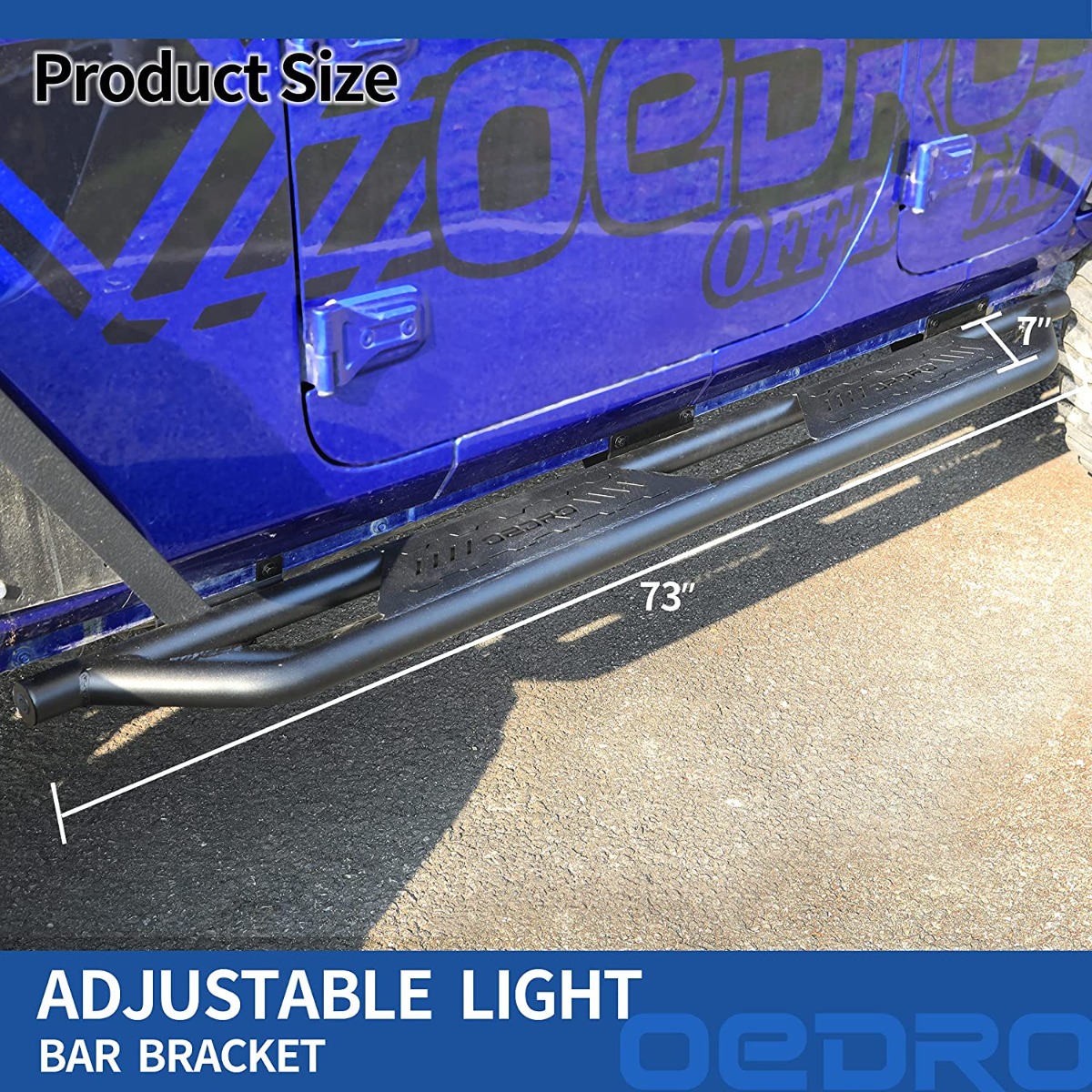Side view of OEDRO Running Boards for 2018-2026 Jeep Wrangler JL & Unlimited 4-Door | Textured Black Side Step Rails Nerf Bars