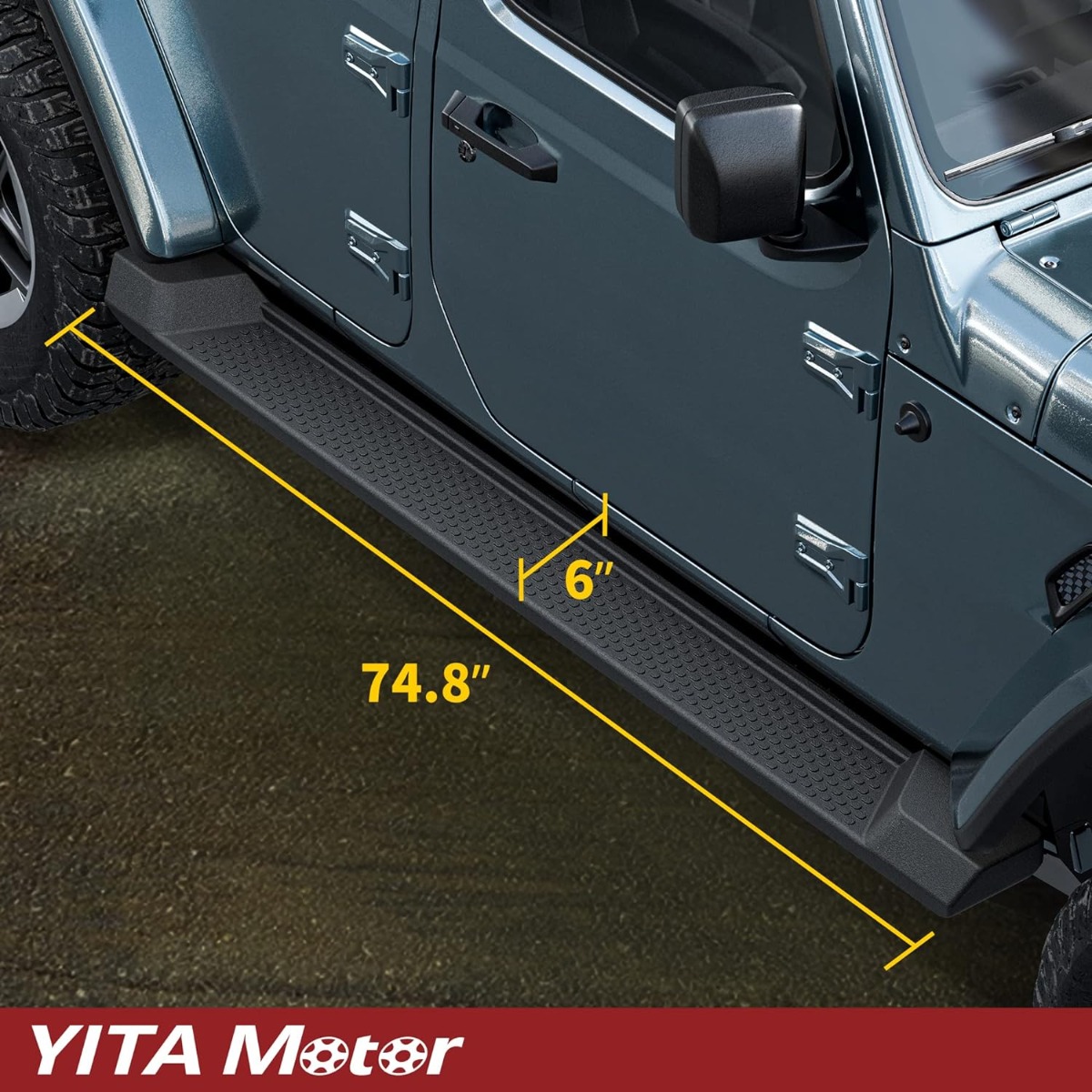 Side view of YITAMOTOR® Running Boards Compatible with 2007-2018 Jeep Wrangler JK 4 Door, Nerf Bars, Black Side Steps (Not for JL Model)
