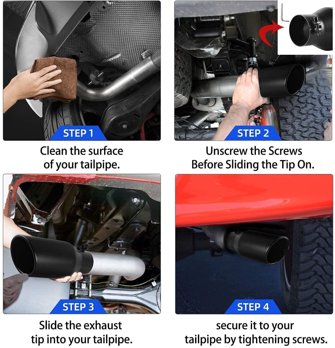 Black 4" Out 2.5" In Dual Wall SS304 Stainless Steel Exhaust Tip 7" Long Round - Foto 7