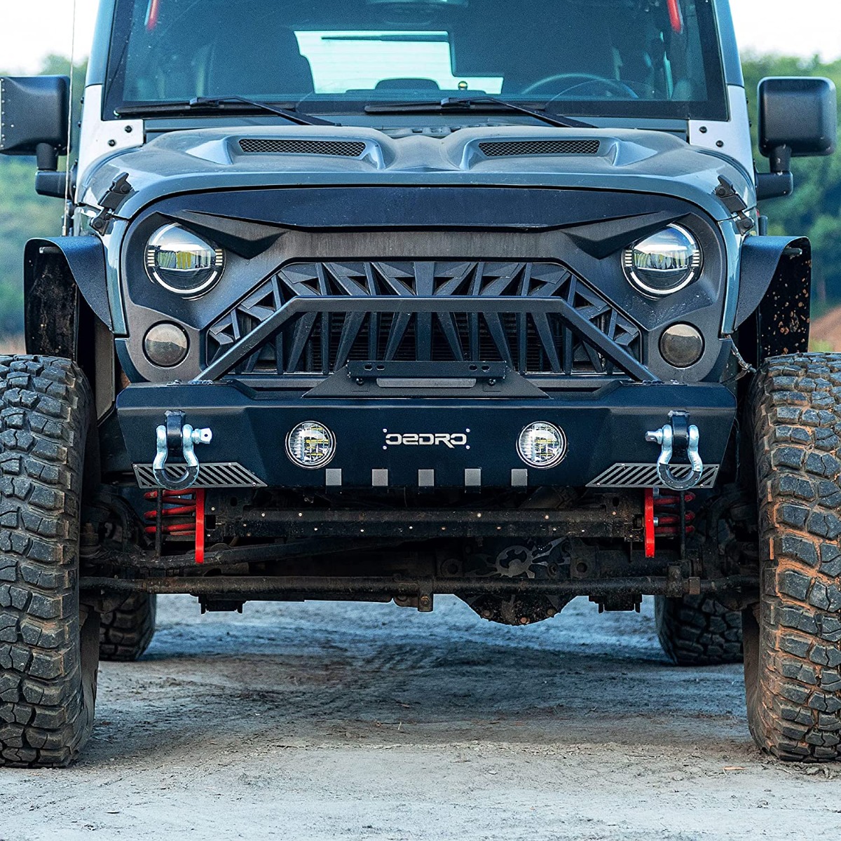 Side view of OEDRO Stubby Front Bumper for 2007-2018 Jeep Wrangler JK & JKU, Off-Road Bumper w/Fog Light Hole & D-Rings & Winch Plate