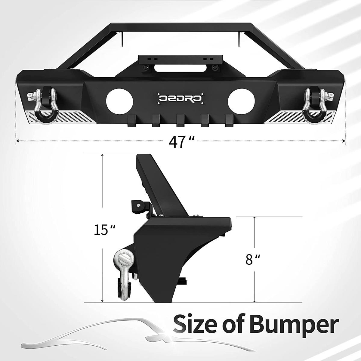 Side view of OEDRO Stubby Front Bumper for 2007-2018 Jeep Wrangler JK & JKU, Off-Road Bumper w/Fog Light Hole & D-Rings & Winch Plate